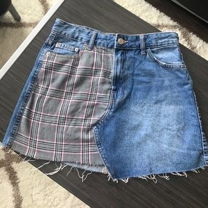 Bershka denim and plaid mini skirt